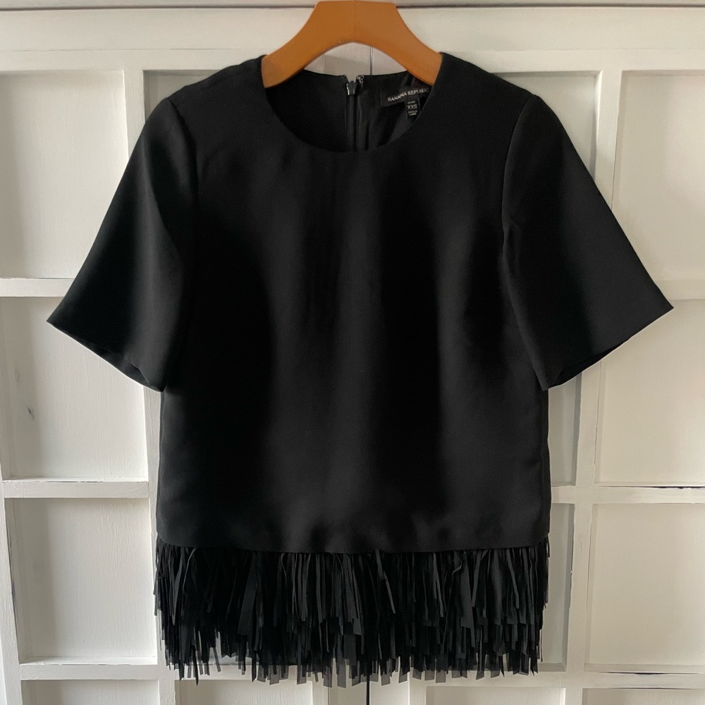 Black blouse with fringe detail